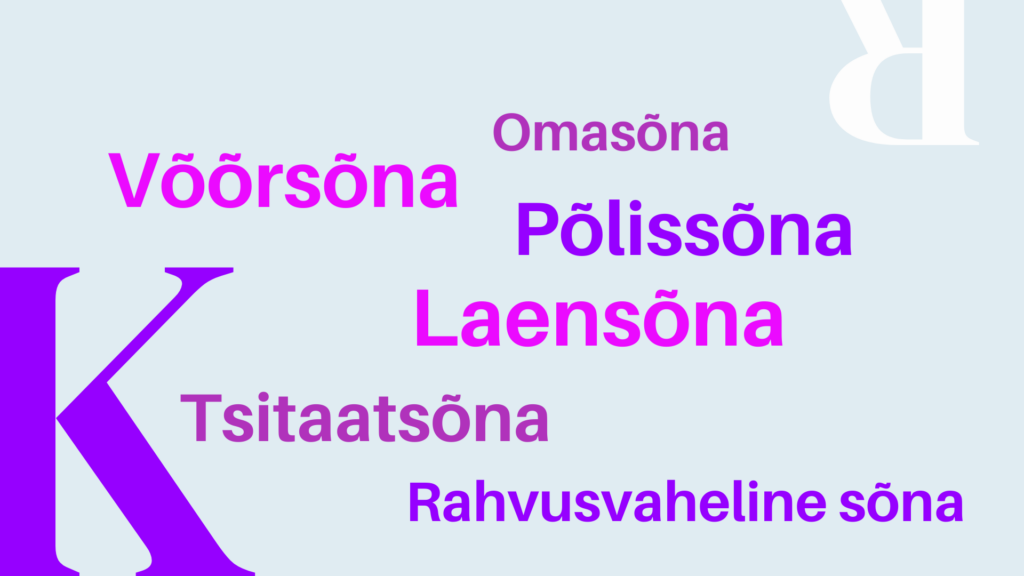 Tsitaatsõna, võõrsõna, omasõna, rahvusvaheline sõna, põlissõna